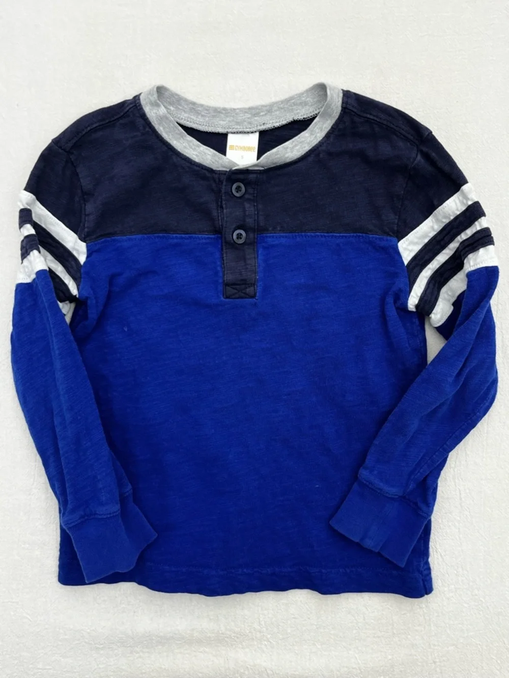 Gymboree Boys 5 Henley Button Shirt Blue Color Block Long Sleeve Tee Cotton